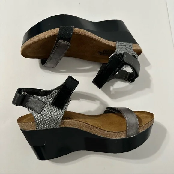 NAOT Womens Sandals Sz 39 (US 8) Wedge Ankle Strappy Embossed Animal Print Boho - Picture 8 of 13